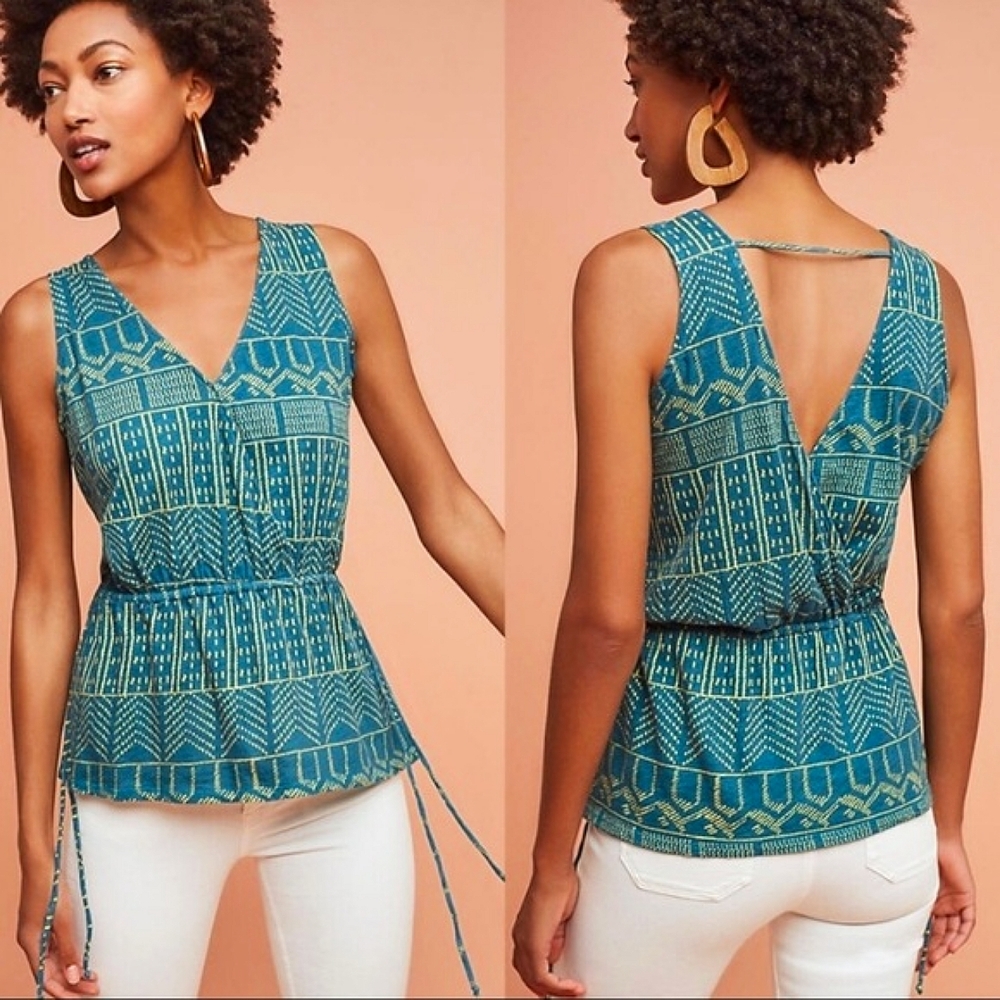 Anthropologie • Pure + Good Becka V-Neck Plunge Back Wrap Top Size Small NEW